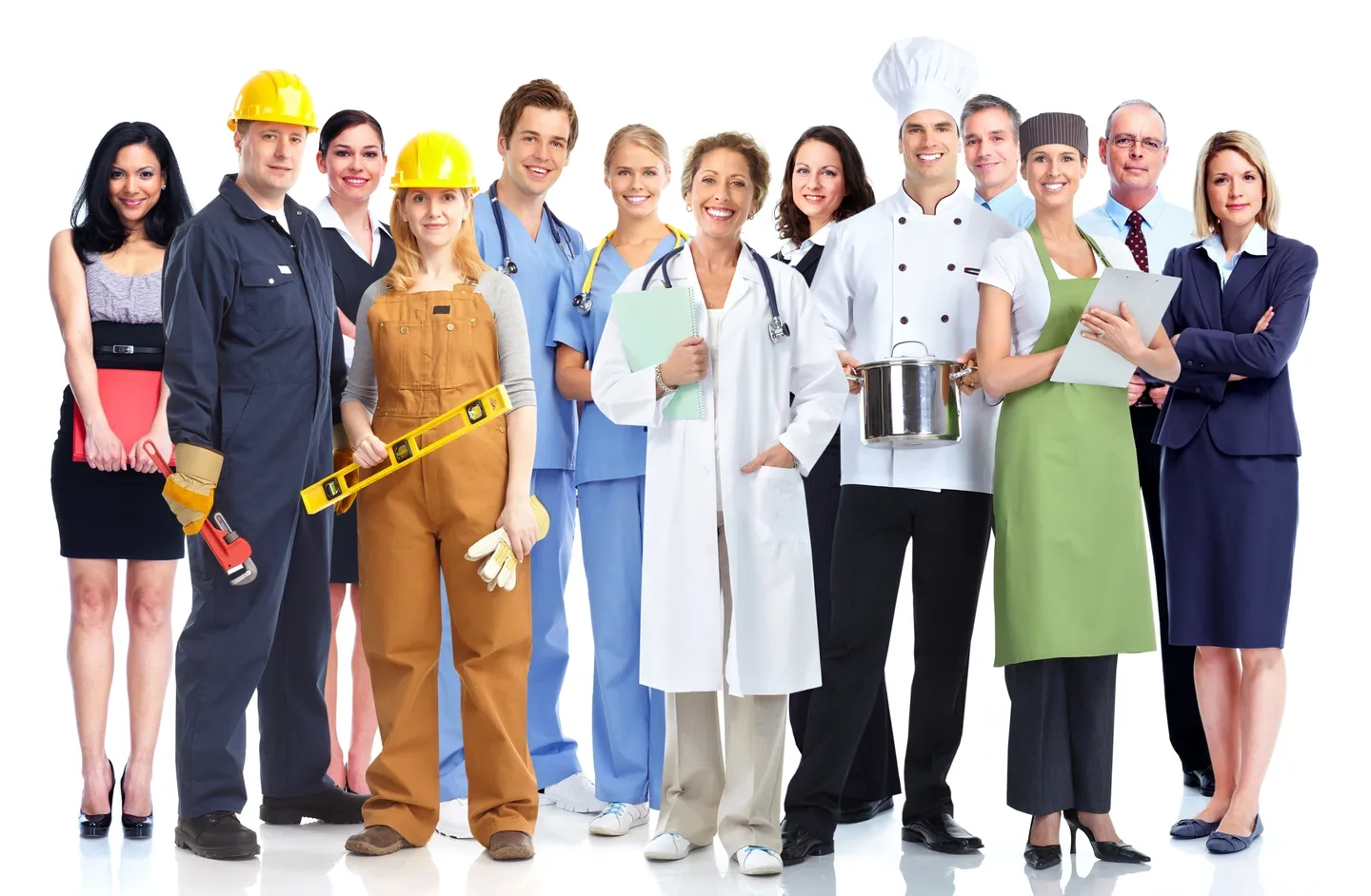 A group of people in different jobs and uniforms.